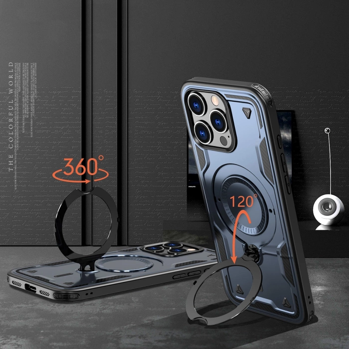 Hybrid Armor Trendige Hülle mit MagSafe für iPhone 16 Pro – Blau