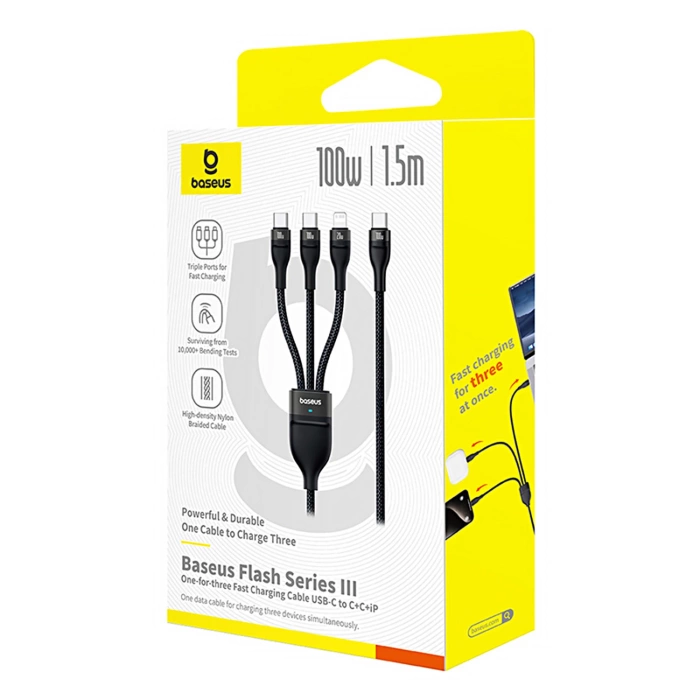 Baseus Flash Series 3 3in1 cable 100W USB-C - USB-C+USB-C+ Lightning 1.5m + 3 x 0.25 m - black