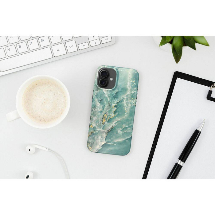 Etui na iPhone 16 Forcell F-Protect Mirage zgodny z MagSafe Military Drop-Test green marble