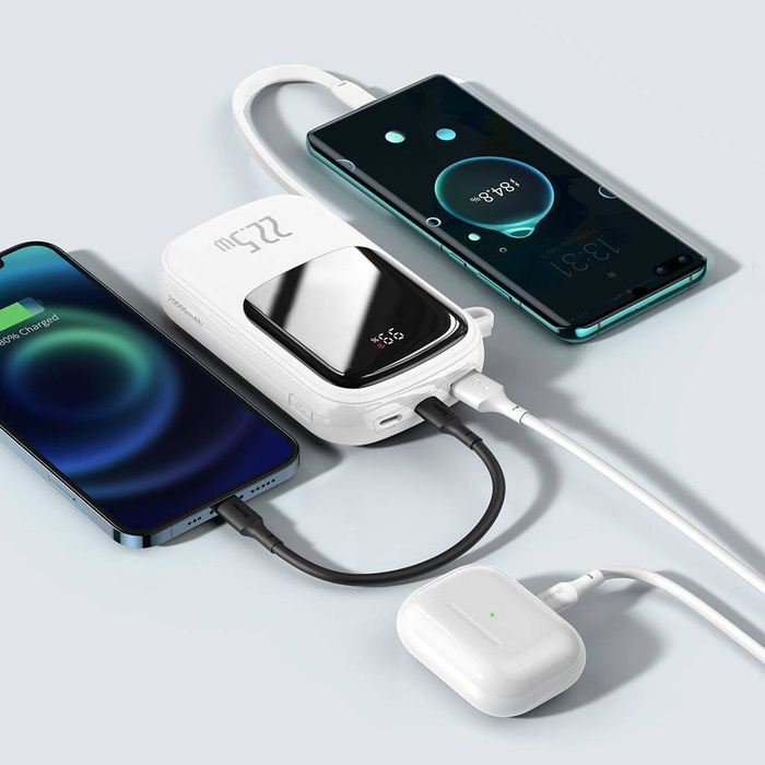 Powerbank Baseus Qpow Digital Display con ricarica rapida 20000mAh 22.5W QC/PD/SCP/FCP con cavo USB-C integrato bianco