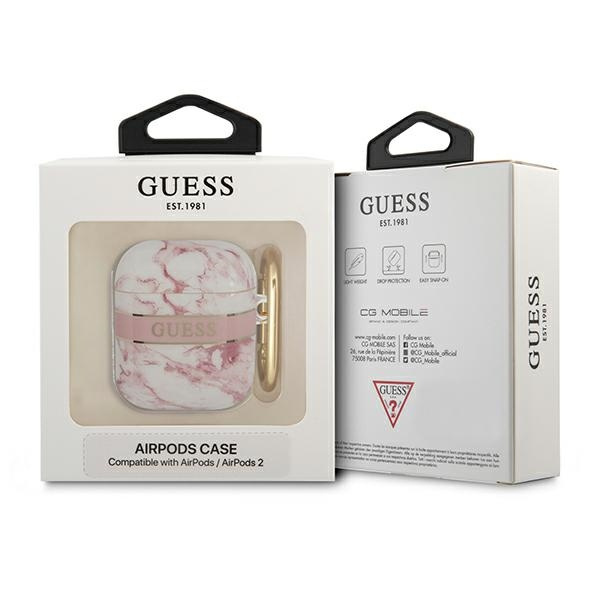 Hülle GUESS Apple AirPods Abdeckung Marmor Riemen Sammlung Rosa Case