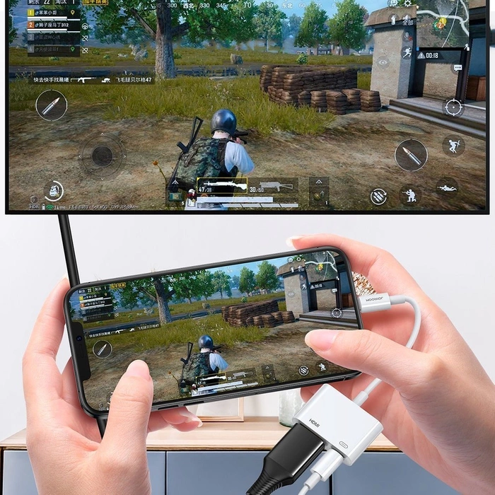 [B WARE] Joyroom Adapter von Lightning (männlich) auf digitales HDMI (weiblich) + Lightning (weiblich) FullHD 1080p 60Hz weiß (S-H141 weiß)