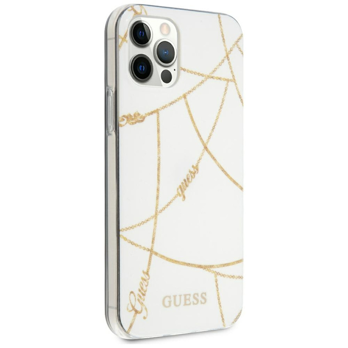 Hülle GUESS Apple iPhone 12 Pro Max 6.7 Gold Kette Sammlung GUHCP12LPCUCHWH Weiß Hardcase