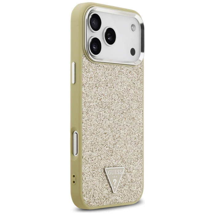 Etui Guess Glitter Triangle Logo MagSafe do iPhone 17 Pro Max złoty