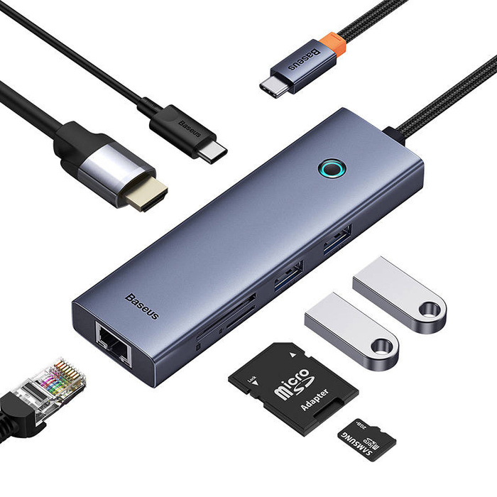 Hub 7w1 Baseus UltraJoy 7-Port ( USB-C do 1xHDMI4K@30Hz + 2xUSB 3.0 + 1xPD +RJ45 + SD/TF3.0)