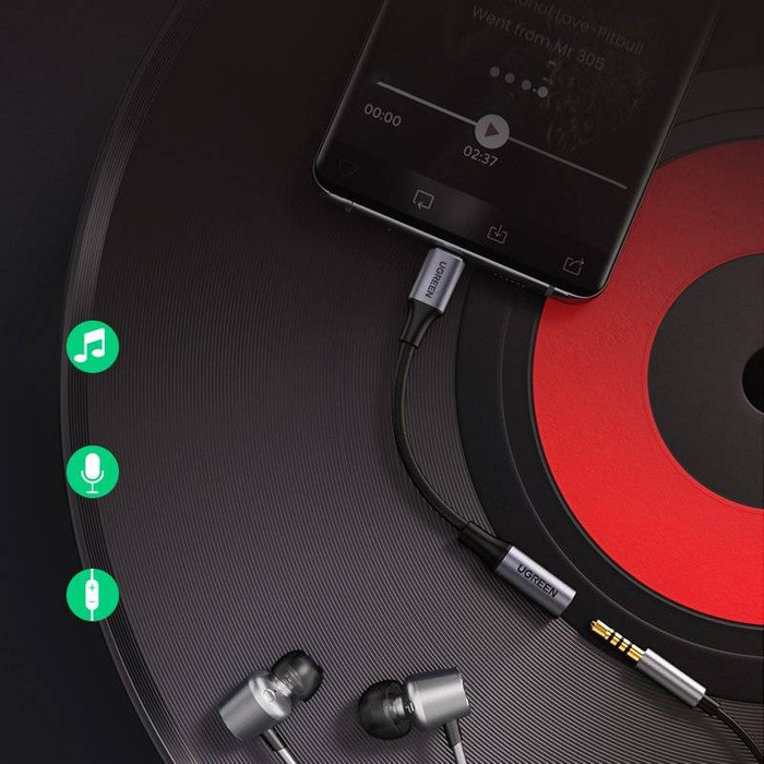 Ugreen sluchátkový adaptér s 3,5 mm mini jack na USB typu C 10 cm černý (AV161 50631)