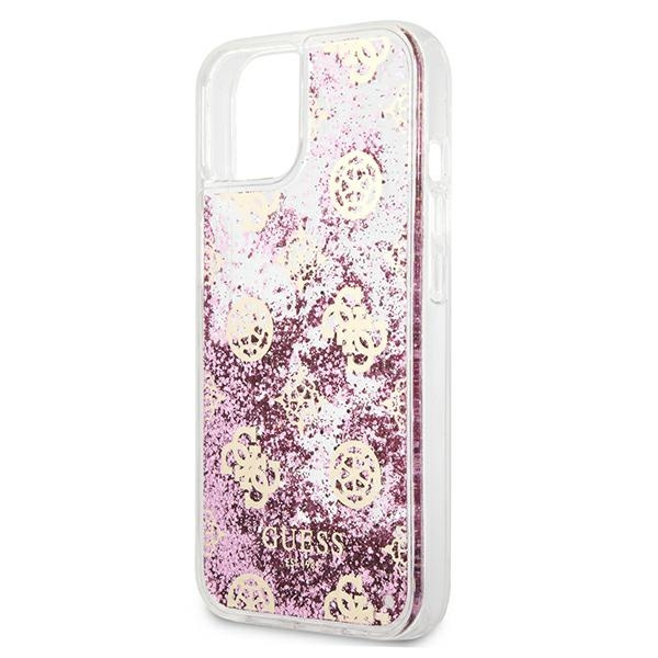 Puzdro GUESS Apple iPhone 13 Mini Peony Liquid Glitter Pink Hardcase