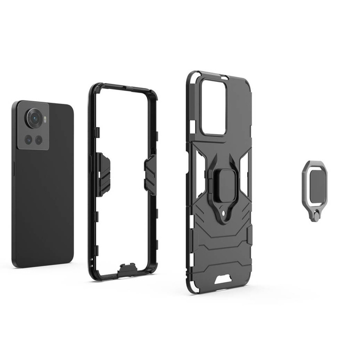 Funda híbrida blindada Ring Armor + soporte magnético para OnePlus Ace negro
