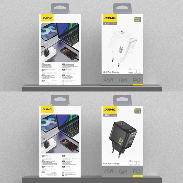 Dudao A28 45W GaN USB-C Wandladegerät - Schwarz