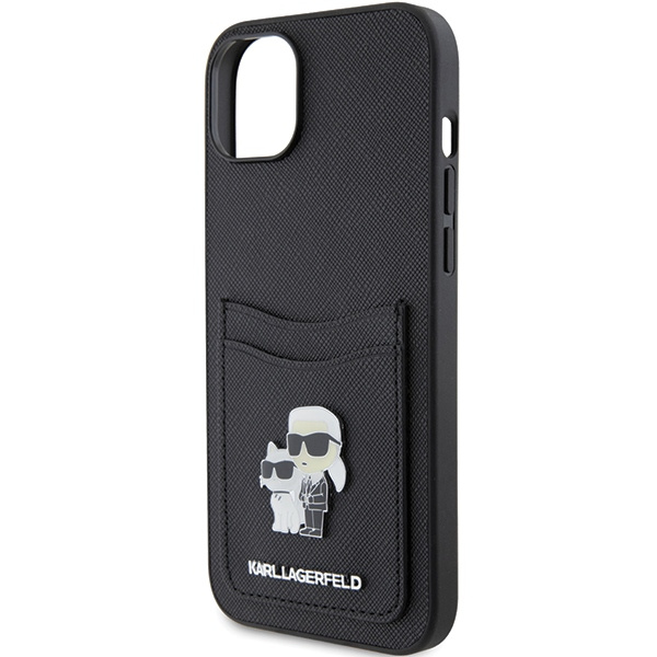 Karl Lagerfeld KLHCP15SSAPKCNPK iPhone 15 6.1" schwarz/schwarz hartcase Saffiano Cardslot Karl&amp;Choupette Metall Pin