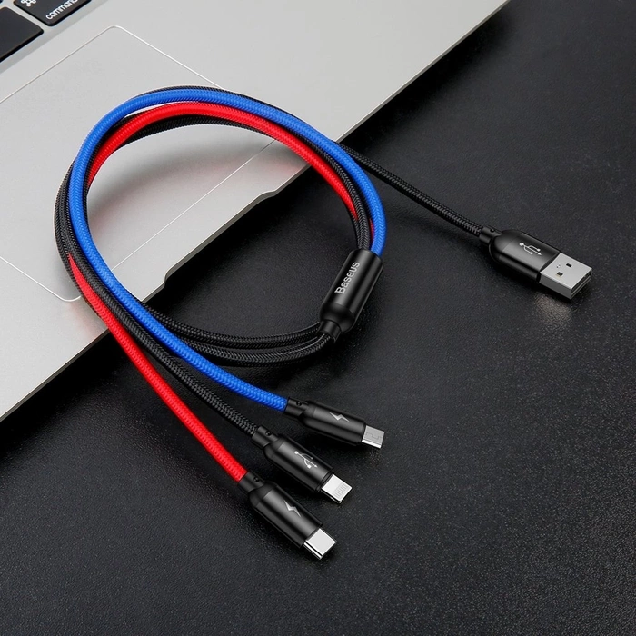 Baseus Three Primary Colors USB - micro USB / Lightning / USB-C Cable with Nylon Braid 3.5A 1,2M black (CAMLT-BSY01)