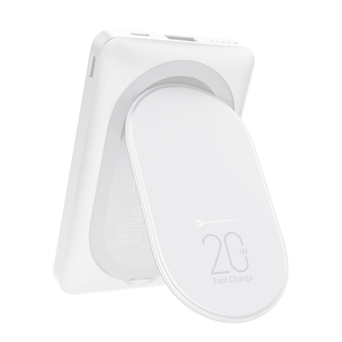 Powerbank zgodny z MagSafe Forcell F-Energy MagStand F10K2 QC3.0 PD 5A 20W 10000 mAh biały