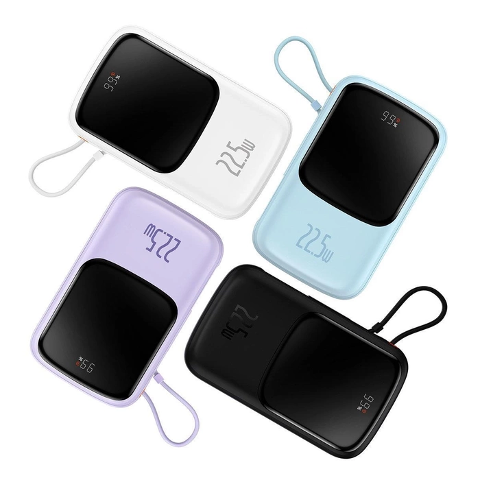 [B WARE] Baseus Qpow Digital Display Powerbank mit Schnellladung 10000mAh 22,5W QC/PD/SCP/FCP mit eingebautem USB-C Kabel schwarz