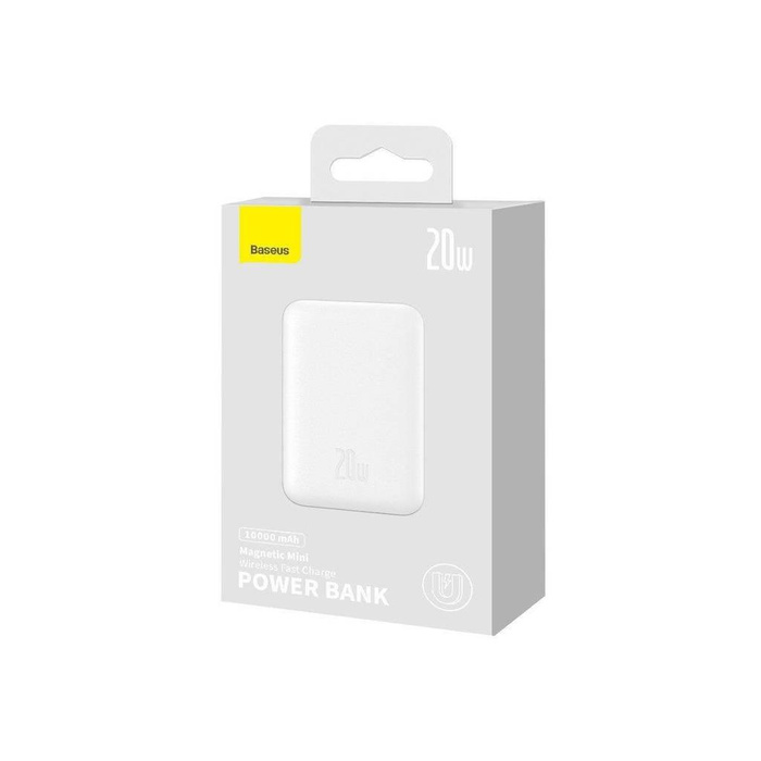 Baseus Magnetic Mini powerbanka s indukčním nabíjením MagSafe 15W / rychlé nabíjení PD QC 20W 10000mAh bílá (Overseas Edition) + Xiaobai Series kabel USB-C - USB-C 60W 3A 0,5m bílá