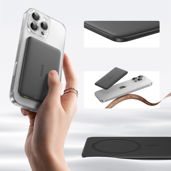 Powerbank Baseus PicoGo AM41 Ultra-Slim 5000mAh 20W kompatybilny z MagSafe z kablem Baseus Simple USB-C 60W 30cm - czarny