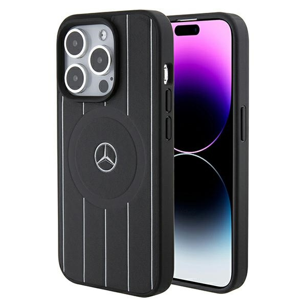 Etui Mercedes MEHMP15L23RHSK iPhone 15 Pro 6.1" czarny/black hardcase Stripes Pattern Leather MagSafe Case