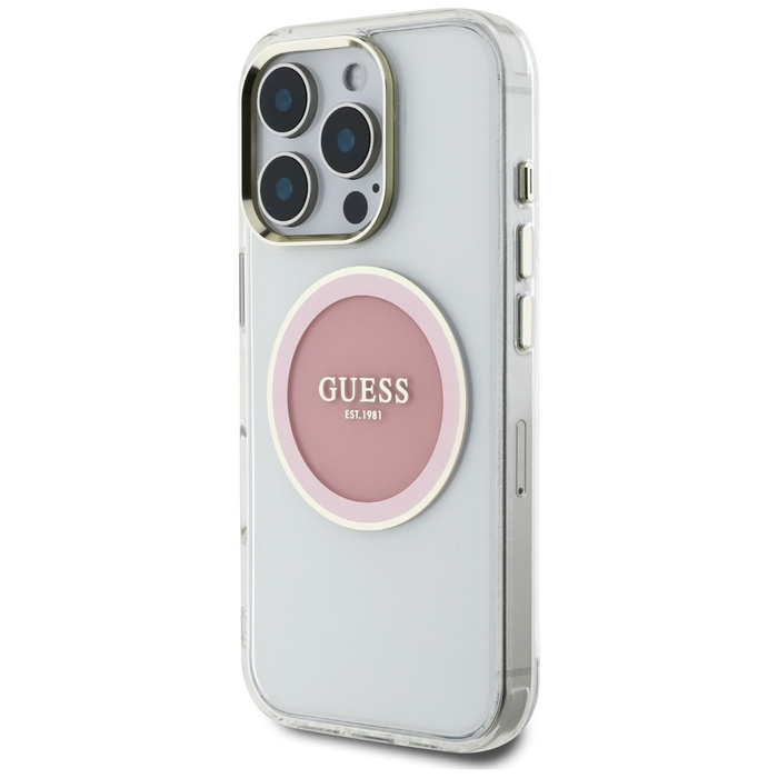 Etui Guess IML Metal Colored Circle      Classic Logo MagSafe do iPhone 16 Pro różowy