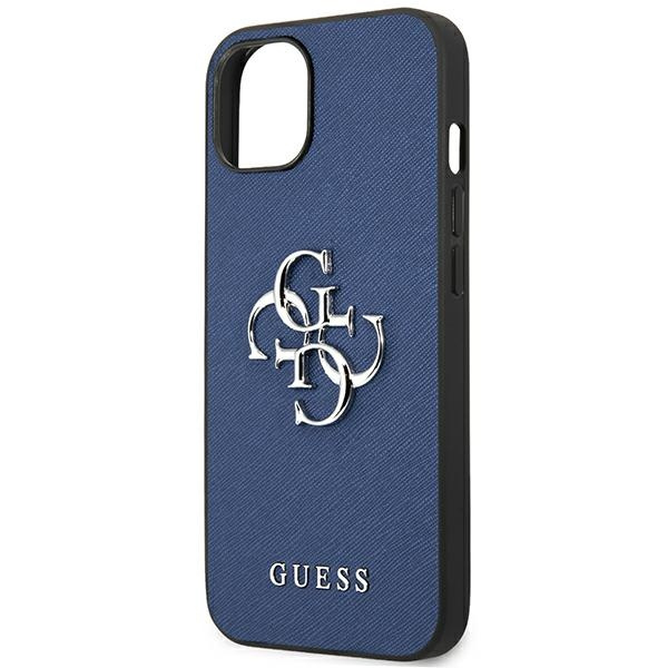 Pouzdro GUESS Apple iPhone 13 Mini Saffiano 4G Metal Logo Blue Hardcase