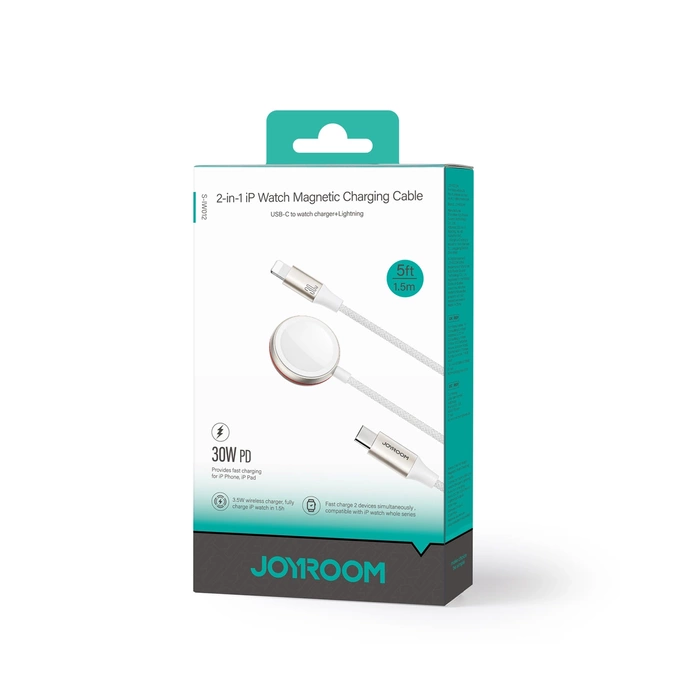 Joyroom Cavo Lightning 2 in 1 e caricabatterie induttivo per Apple Watch 1,5 m bianco (S-IW011)