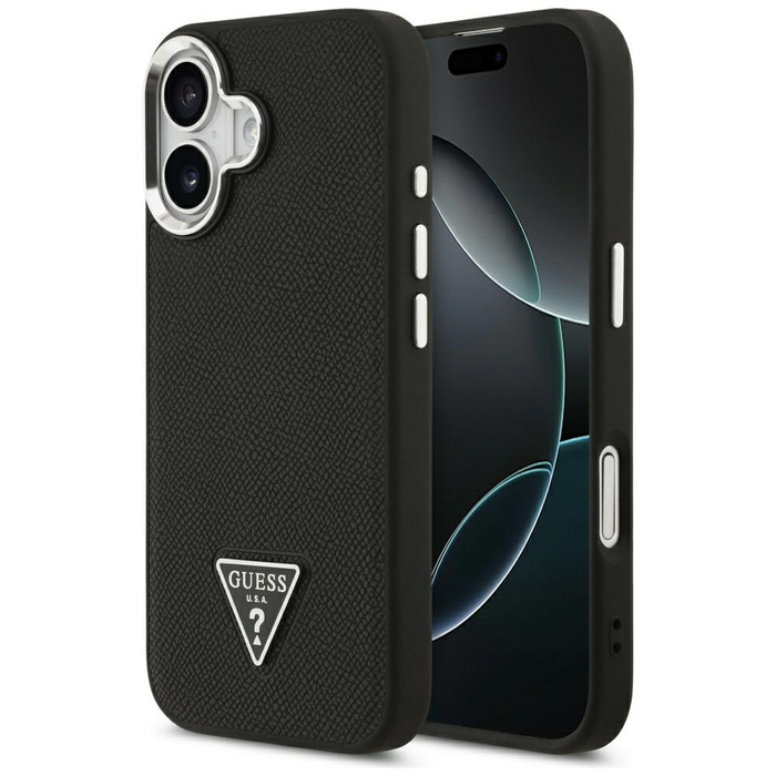 Etui Guess Grained Triangle Logo MagSafe do iPhone 17 czarny