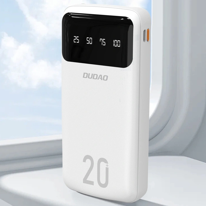 Dudao pojemny powerbank z 3 wbudowanymi kablami 20000mAh USB Typ C + micro USB + Lightning biały (Dudao K6Pro+)