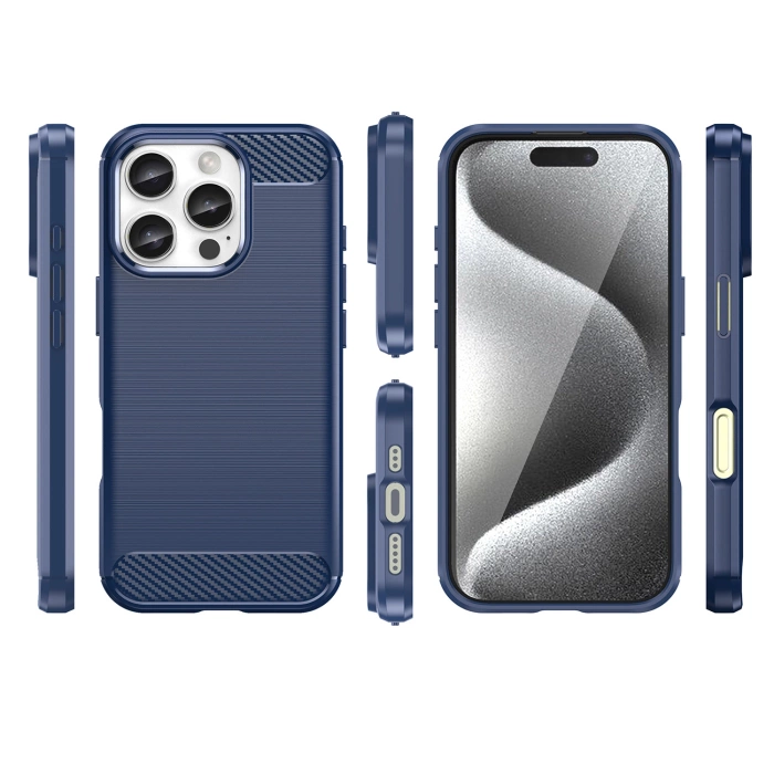 Carbon Case Silikonhülle für iPhone 16 Pro – blau