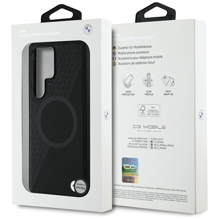 Cover BMW Leather Half Textured MagSafe per Samsung Galaxy S25 Ultra nero