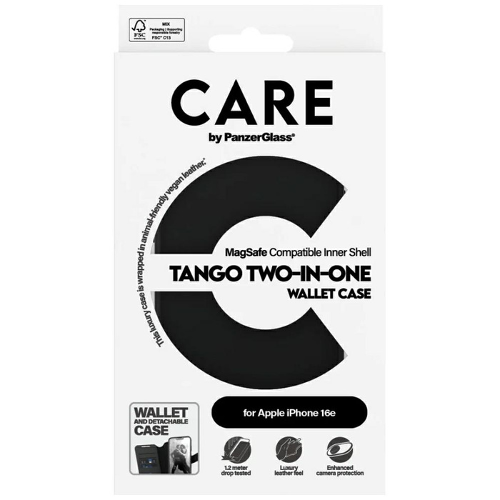 Etui CARE by PanzerGlass Feature Tango   2w1 Wallet do iPhone 16e czarny