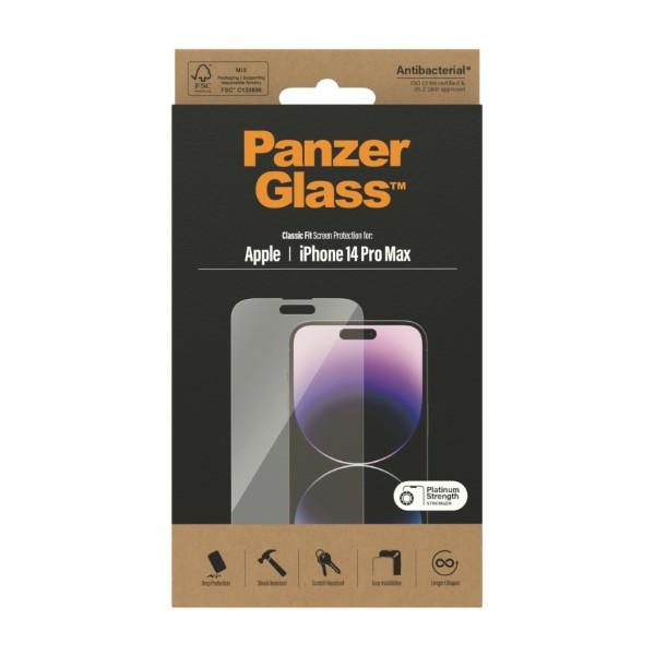 Glas PanzerGlass Classic Fit iPhone 14 Pro Max 6,7" Bildschirm Schutz Antibakteriell 2770