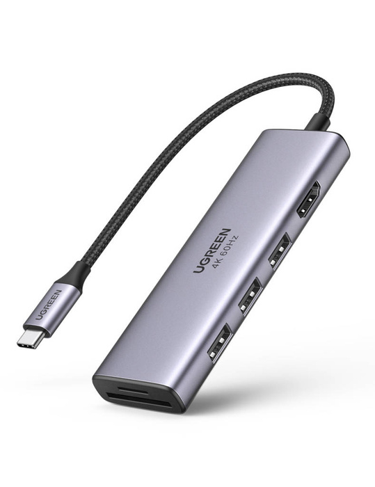 5-in-1 Adapter UGREEN CM511 USB-C Hub to 3x USB3.0 + HDMI + TF / SD (Gray)