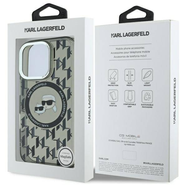 Etui Karl Lagerfeld iPhone 16 Pro 6.3" czarny/black IML Monogram Karl&Choupette Head MagSafe