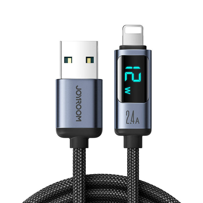 Lightning kabel - USB A 2.4A 1.2m s LED displejem Joyroom S-AL012A16 - Černá
