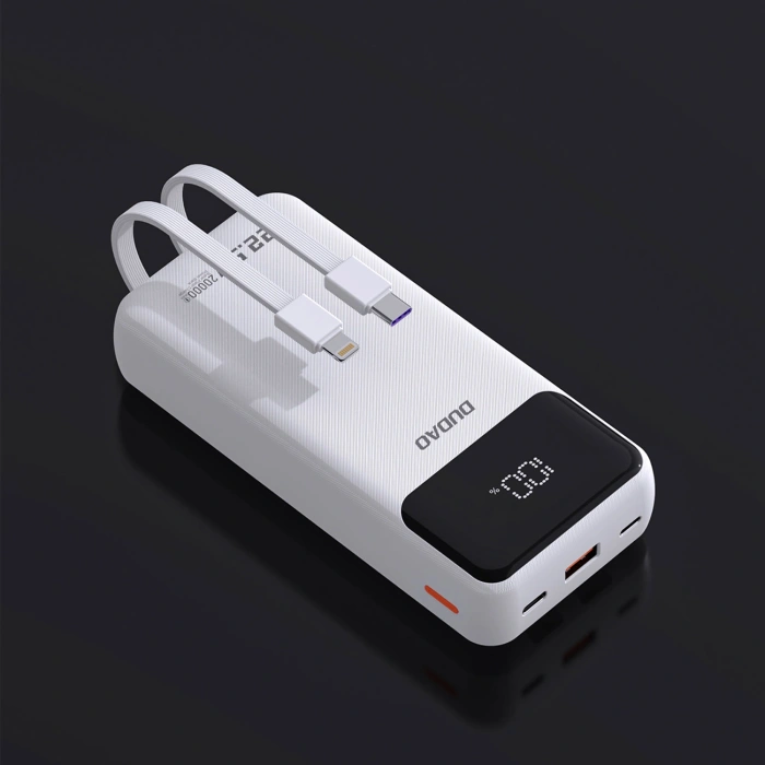 Powerbank Dudao K15Pro 20000mAh 22.5W PD USB-C / USB-A / wbudowane kable Lightning i USB-C - biały