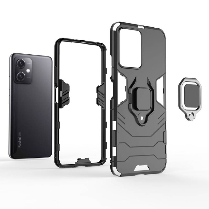 Custodia Ring Armor per Xiaomi Redmi Note 12 5G / Poco X5 5G Armor Cover Magnetic Holder Ring Black