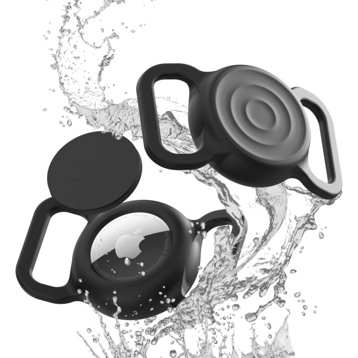 Wasserdichte AirTag-Silikonhülle für Hunde- oder Katzenhalsband – Schwarz