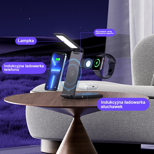 USAMS Indukční nabíjení s lampou 3v1 15W černá/černá CD181WXC01 (US-CD181)