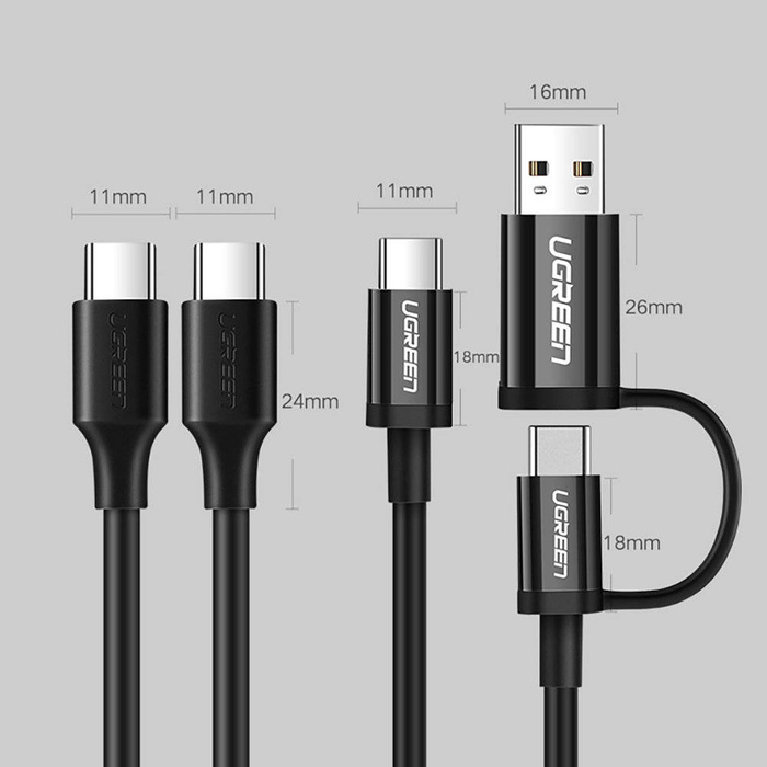 Cavo dati e ricarica USB tipo C Ugreen 3A 3m nero (US286)