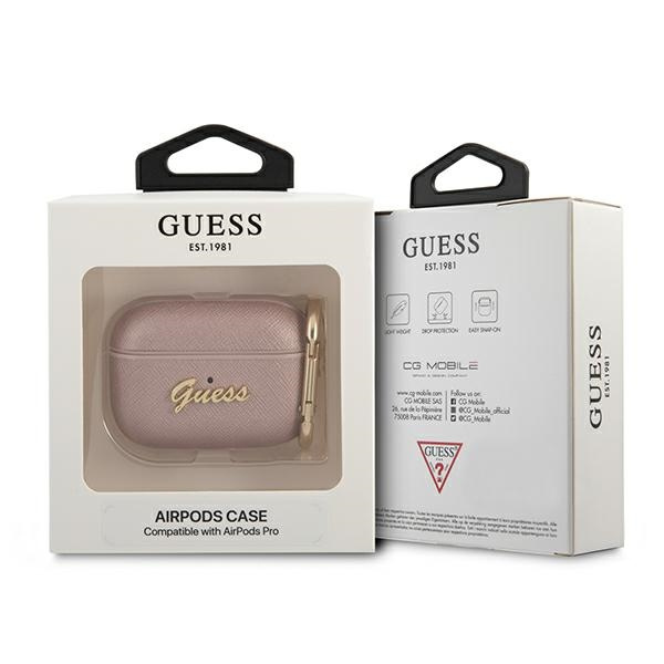 Coque GUESS Apple AirPods Pro Saffiano Script Metal Collection Etui rose
