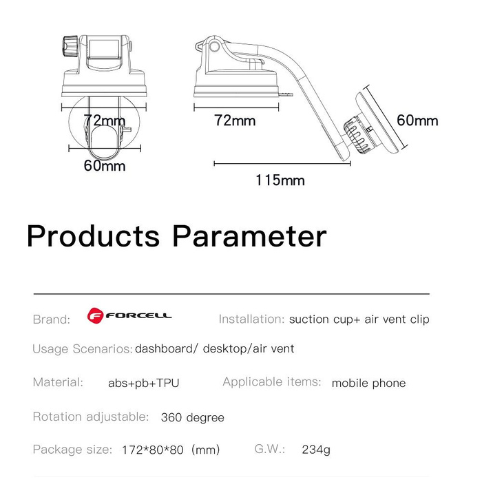 Uchwyt na telefon do samochodu magnetyczny Forcell F-Grip MagLuxe do szyby / deski / kratki czarny