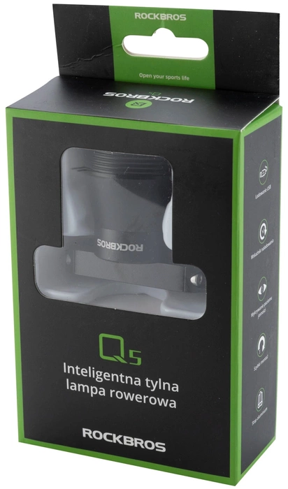 Rockbros Q5 rear bicycle light with intelligent stop system - black