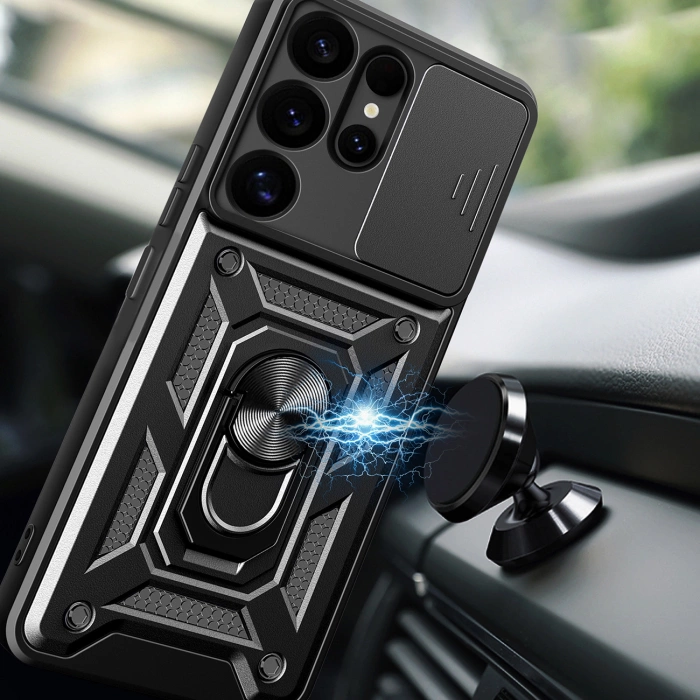 Hybrid Armor Camshield with Camera Cover and Metal Ring for Samsung Galaxy S25 Ultra - Black