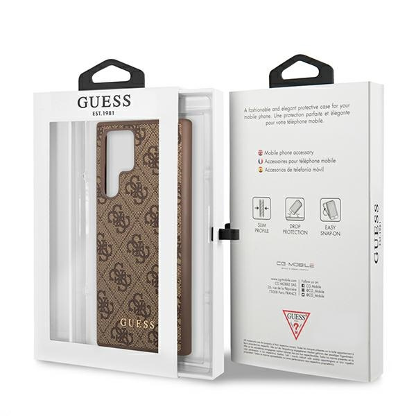 Cover GUESS Custodia rigida per Samsung Galaxy S22 Ultra 4G in metallo dorato con logo marrone