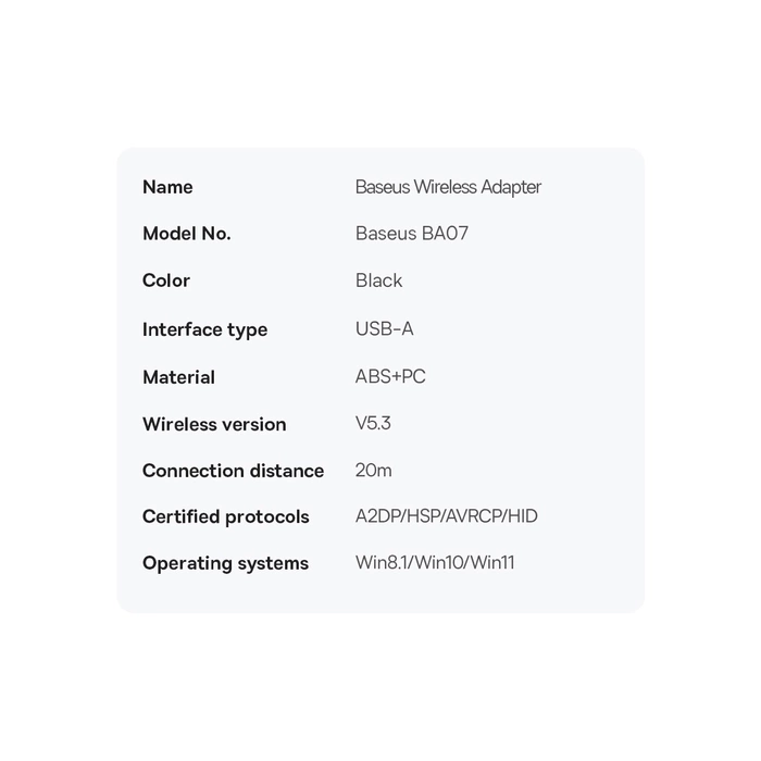 [RETURNED ITEM] [RETURNED ITEM] Adattatore USB Bluetooth Baseus BA07 - nero