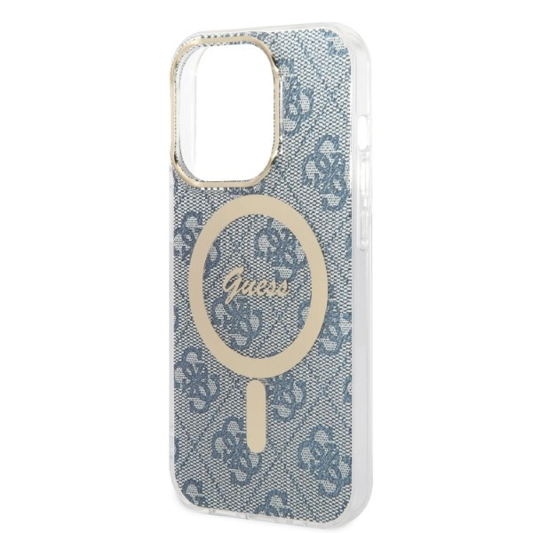 Kit Telefontok Guess Case+ töltő iPhone 14 Pro 6.1" kék/kék kemény case 4G nyomtatás MagSafe