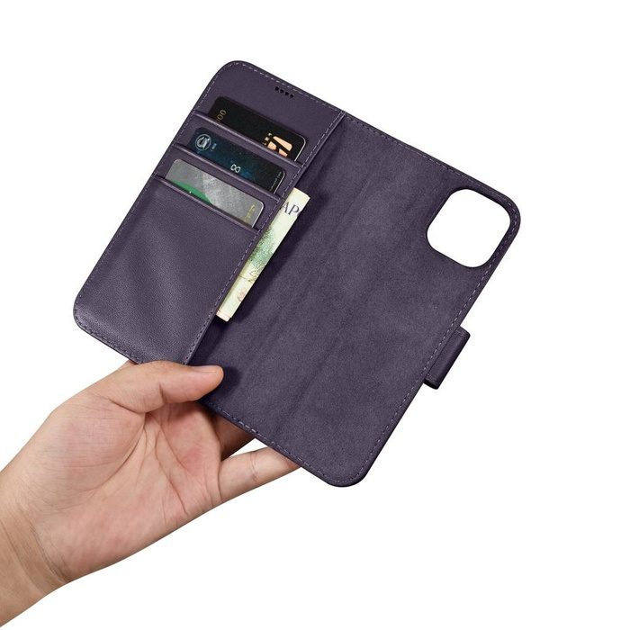 iCarer Portafoglio Custodia 2in1 Custodia iPhone 14 Pelle Flip Cover Anti-RFID viola scuro (WMI14220725-DP)