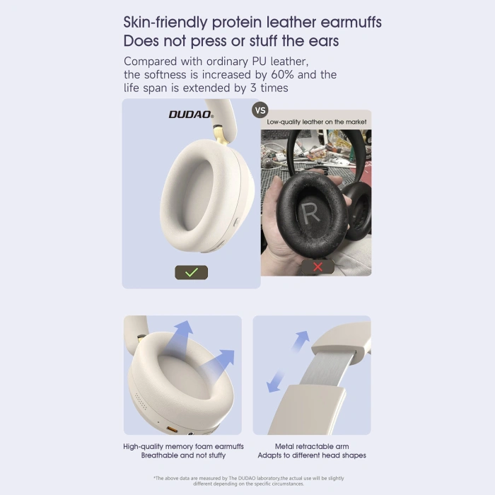 Słuchawki bezprzewodowe Dudao X22 Max nauszne Bluetooth z ANC - beżowe