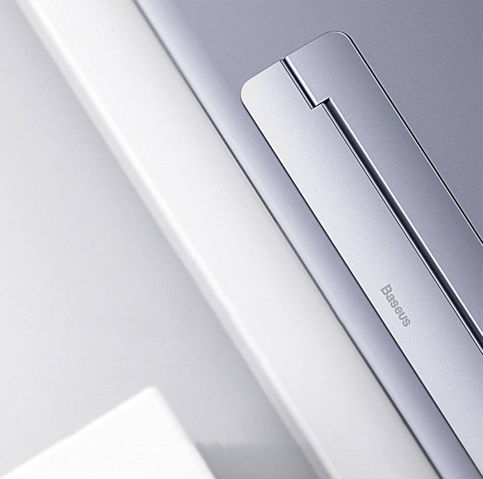 Ultra tenký skládací stříbrný přilnavý hliníkový stojan na notebook pro MacBook Baseus (SUZC-0S)