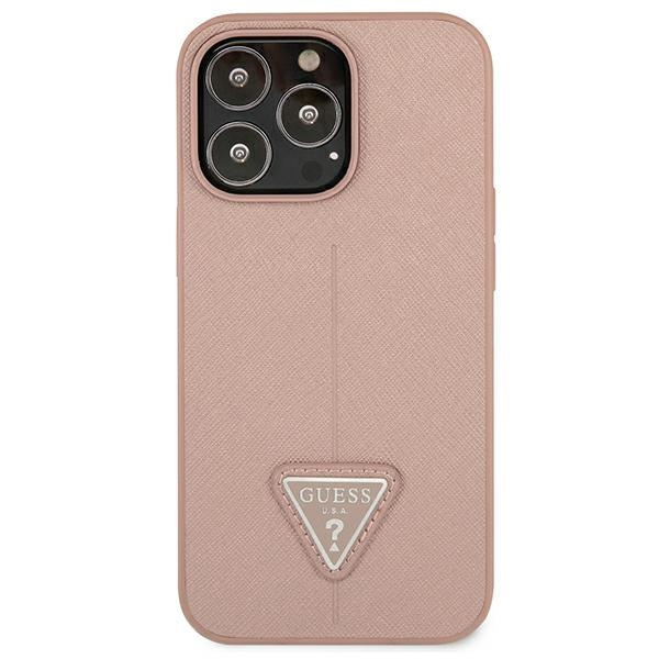 Coque GUESS Apple iPhone 13 13 Pro Saffiano Triangle Logo Pink Hardcase