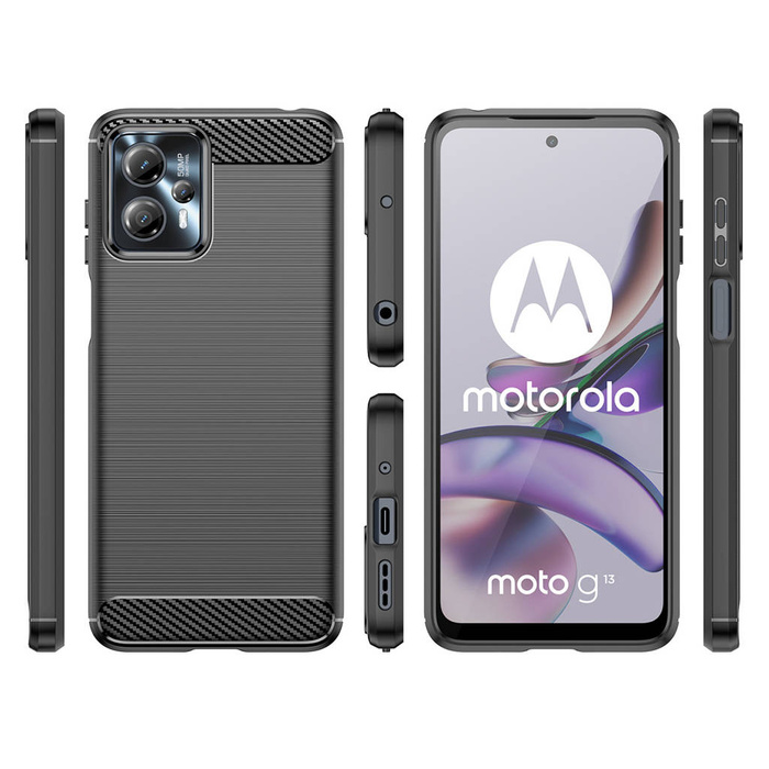 Carbon Case für Motorola Moto G53 / G13 flexible Silikon-Carbon-Hülle schwarz