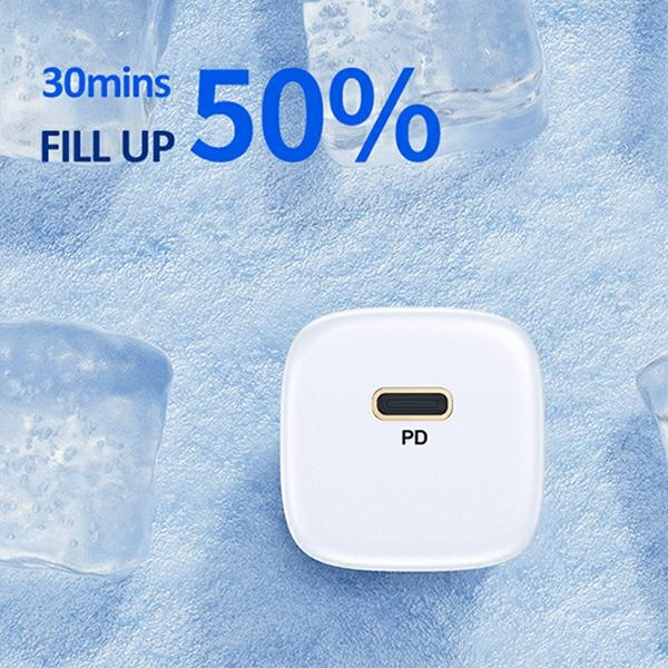 Chargeur USAMS 1xUSB-C T36 Mini 20W + Câble USB-C Apple Lightning PD3.0 Fast Charging White